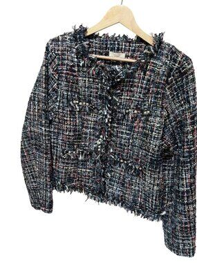 Tweed Raw Edge Multicolor Jacket With Subtle Sparkle & Pearl Accents - Easel Los